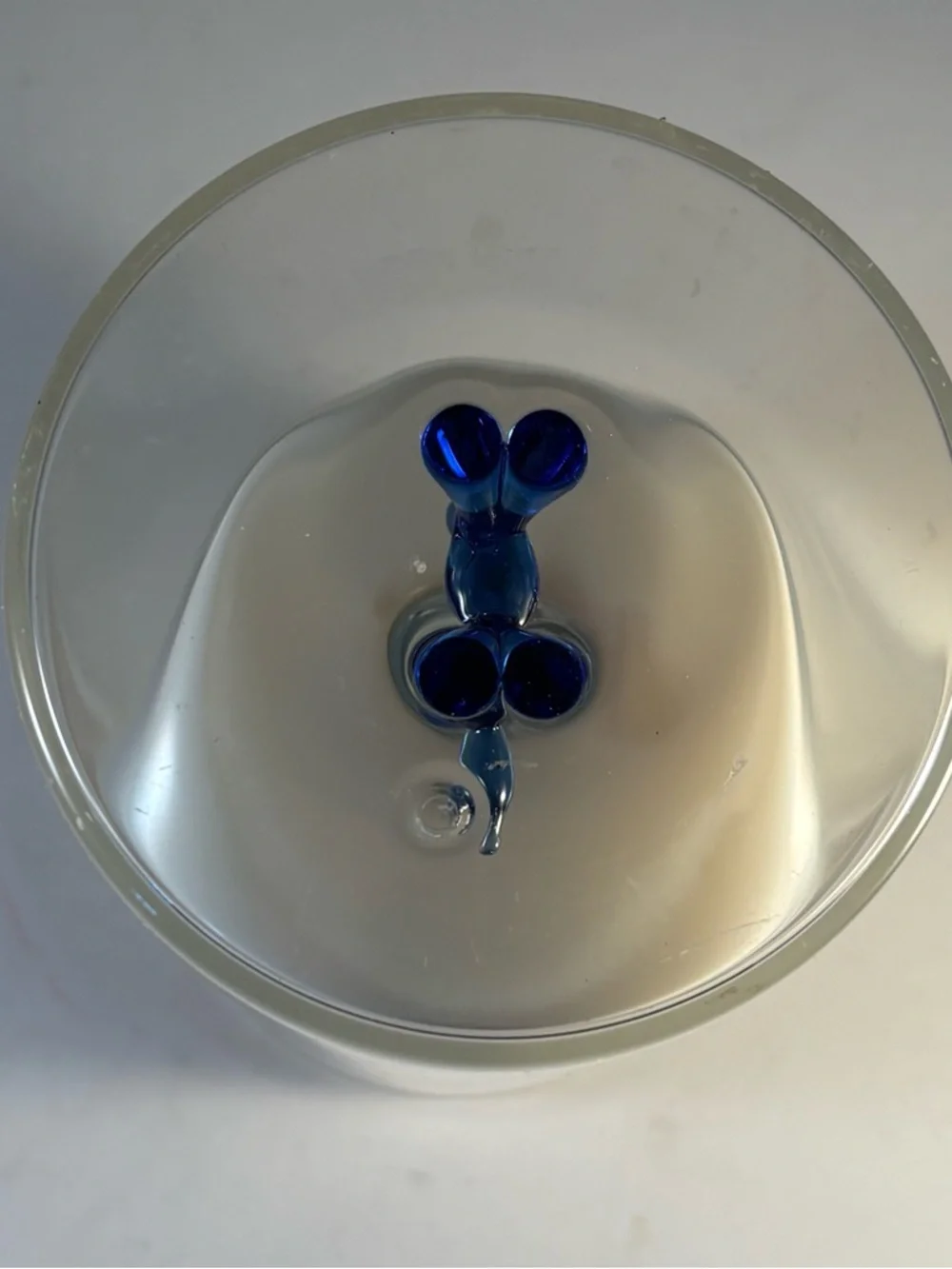Unique Candle Holder Clear Glass With Blue Balloon‎ Dog Sculpture On Base 5.75”